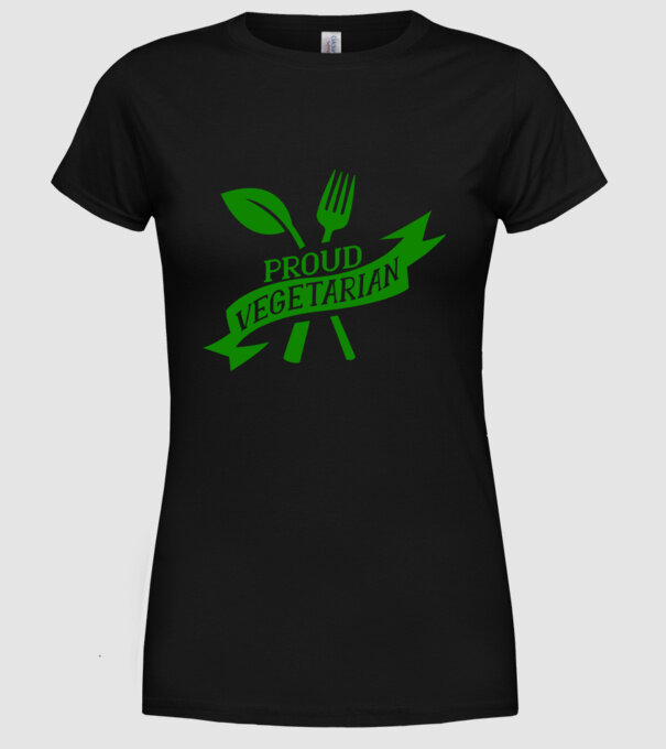 Proud Vegetarian model negru pe tricou