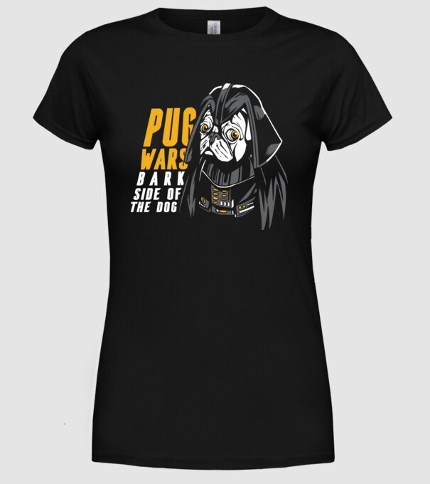 Pug Wars Mops model negru pe tricou