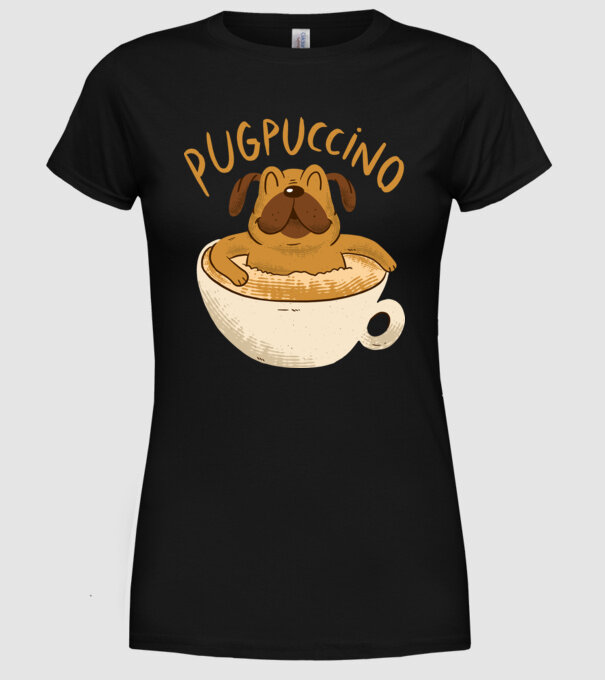 Pugpuccino Capuccino cu Mops model negru pe tricou