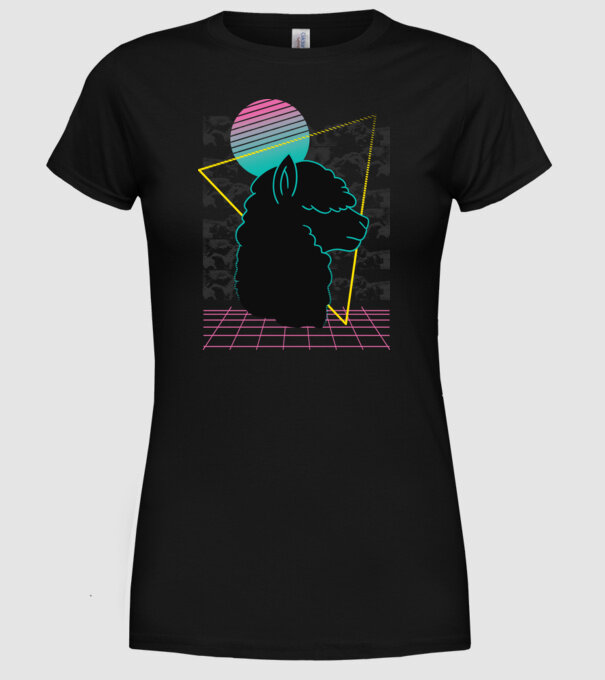 Retro Alpaka model negru pe tricou