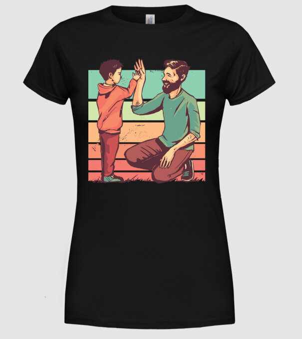 Tată și fiu retro model negru pe tricou