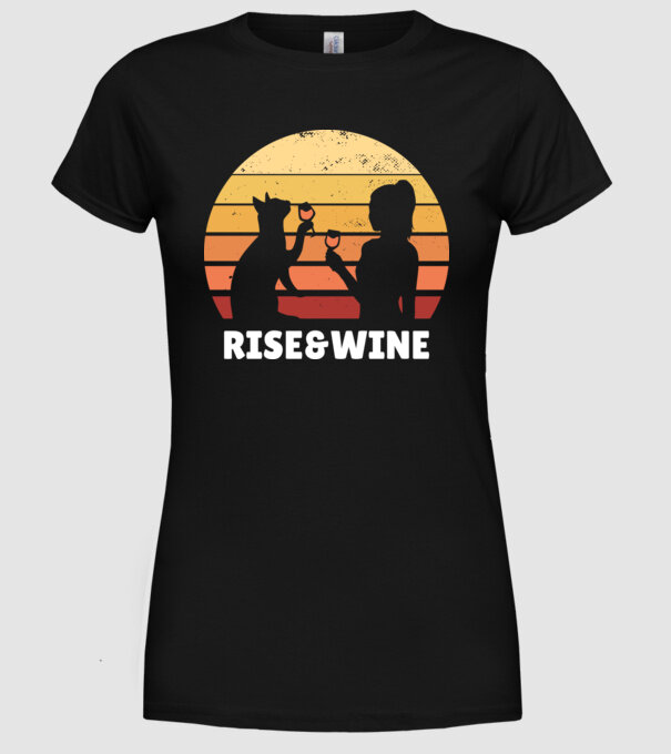 Fată Retro cu pisică și vin model negru pe tricou