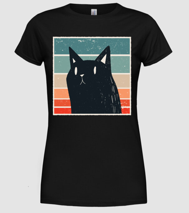 Pisică retro model negru pe tricou