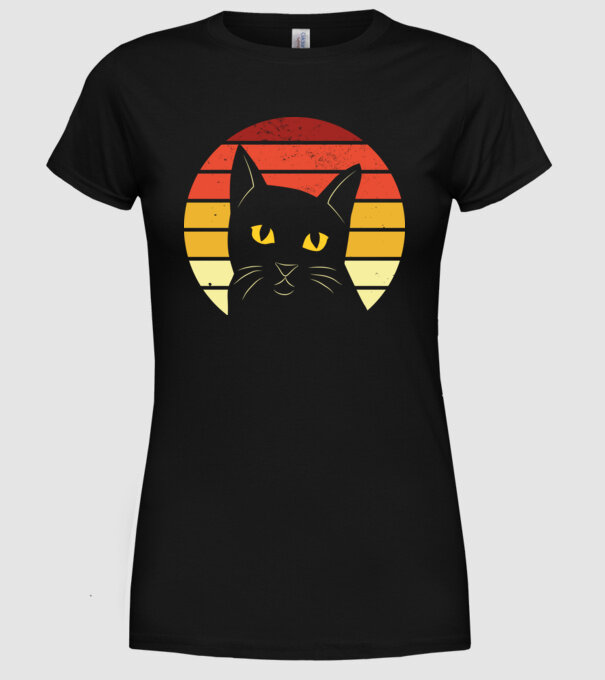 Cap pisică retro model negru pe tricou