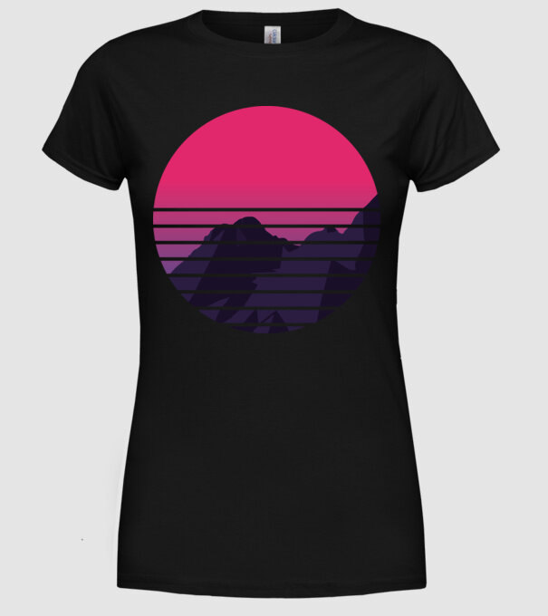 Retro Munte model negru pe tricou