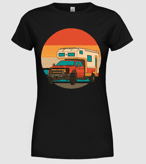 Campervan Retro model negru pe tricou