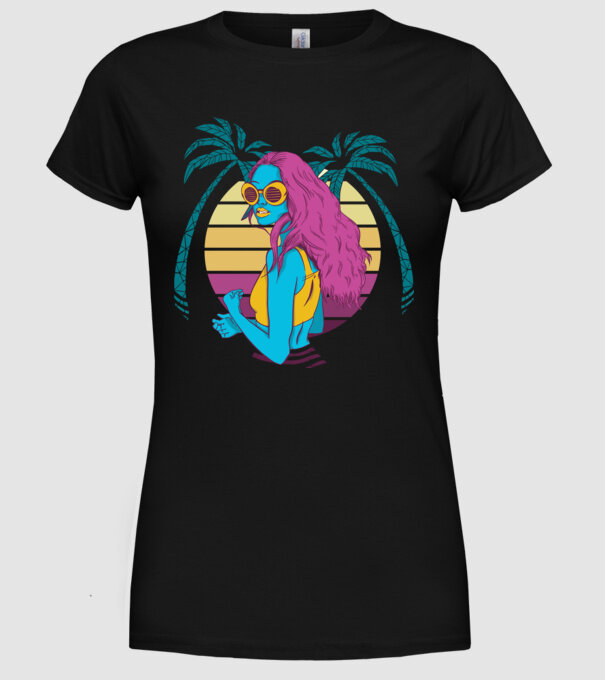 Fată Retro model negru pe tricou