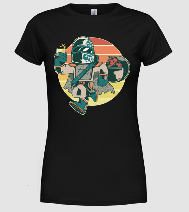 Războinic Mandalorian Retro model negru pe tricou