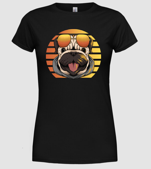 Retro mops model negru pe tricou