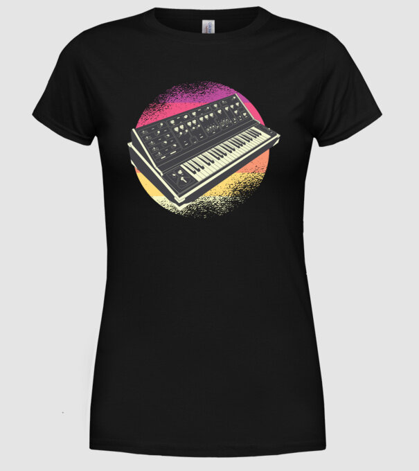 Sintetizator retro model negru pe tricou