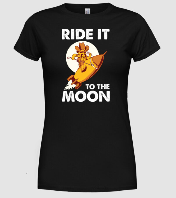 Ride it to the moon Bitcoin model negru pe tricou