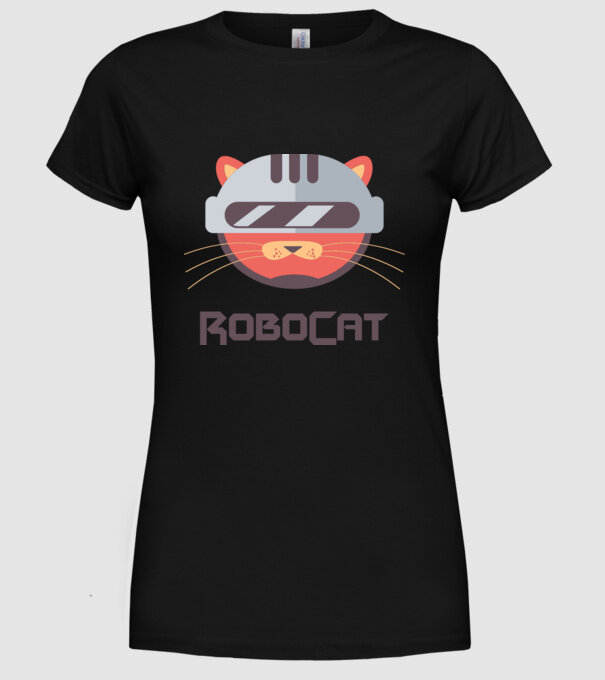 Robocat model negru pe tricou