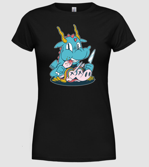 Dragonul a mâncat unicornul model negru pe tricou