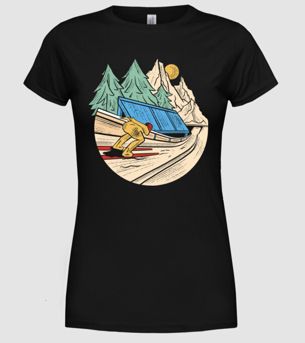 Săritor cu schiuri model negru pe tricou