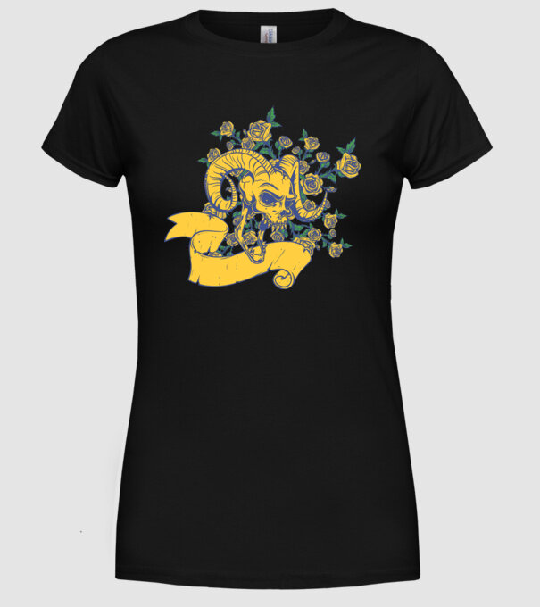 Skull with Roses model negru pe tricou
