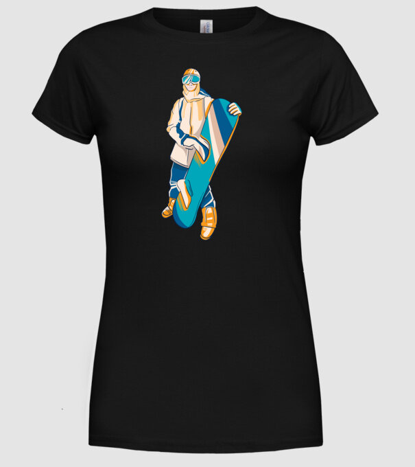 Snowboarder model negru pe tricou