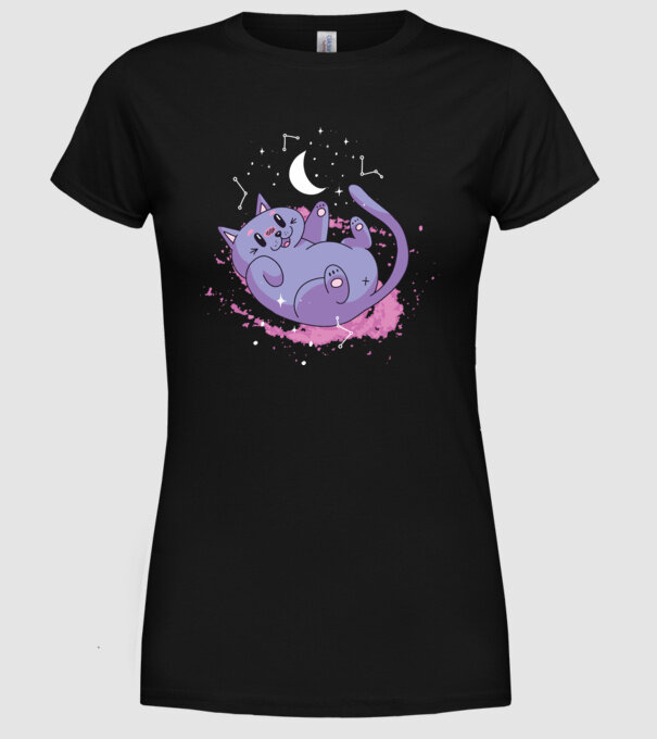 Space Cat - pisică drăguță în spațiu model negru pe tricou
