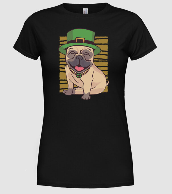 Sfântul Patrick Mops model negru pe tricou