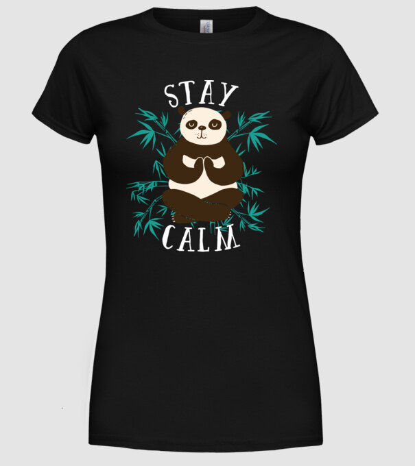 Stay Calm Panda meditație model negru pe tricou