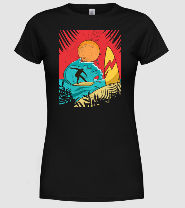Afiș Surf model negru pe tricou