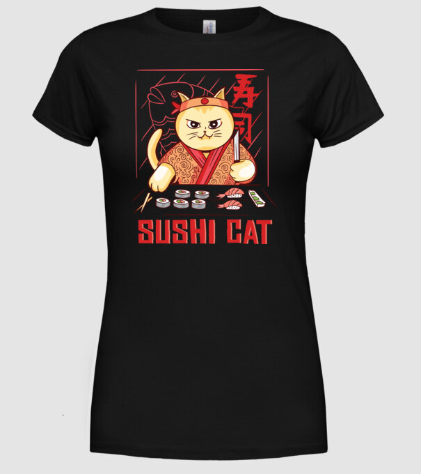 Pisică Sushi model negru pe tricou