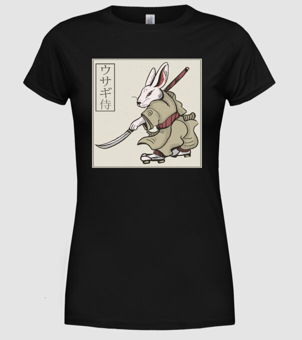 Iepure Samurai model negru pe tricou