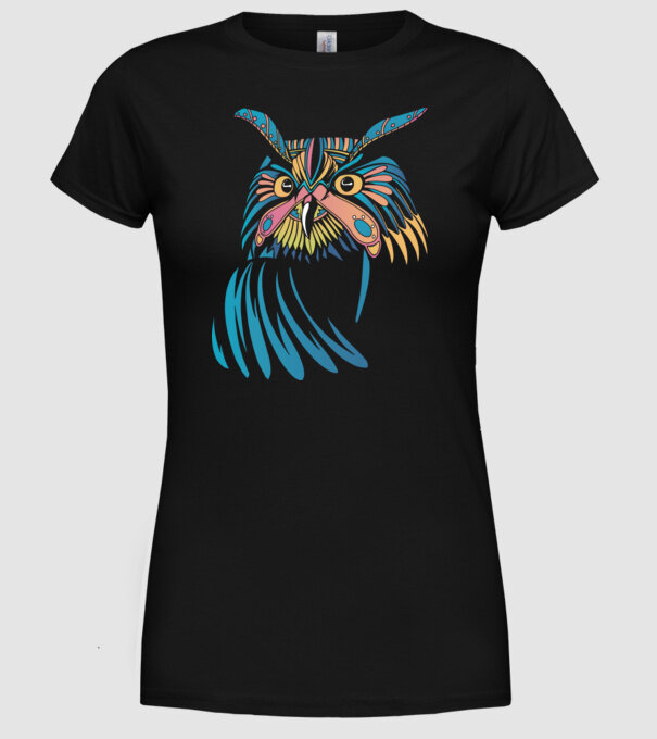 Bufniță colorată model negru pe tricou