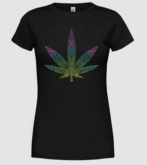 Frunză colorată de marijuana model negru pe tricou