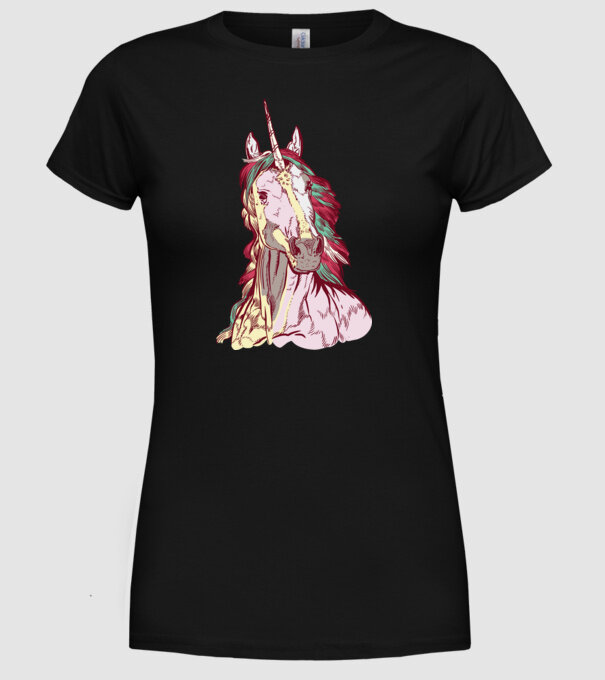 Unicorn colorat model negru pe tricou
