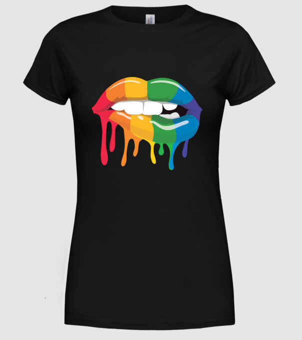 Gură curcubeu model negru pe tricou
