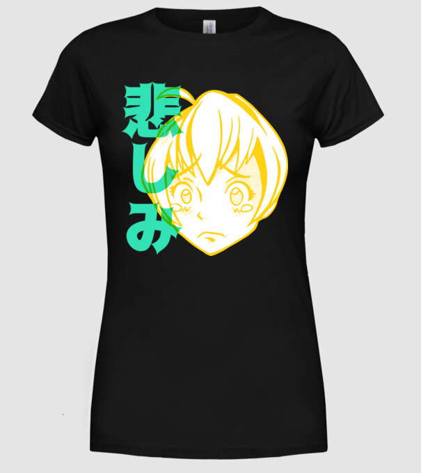 fată tristă Anime model negru pe tricou