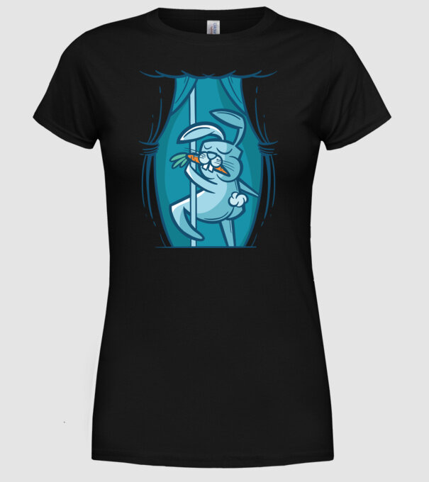 Iepuraș Striptease model negru pe tricou
