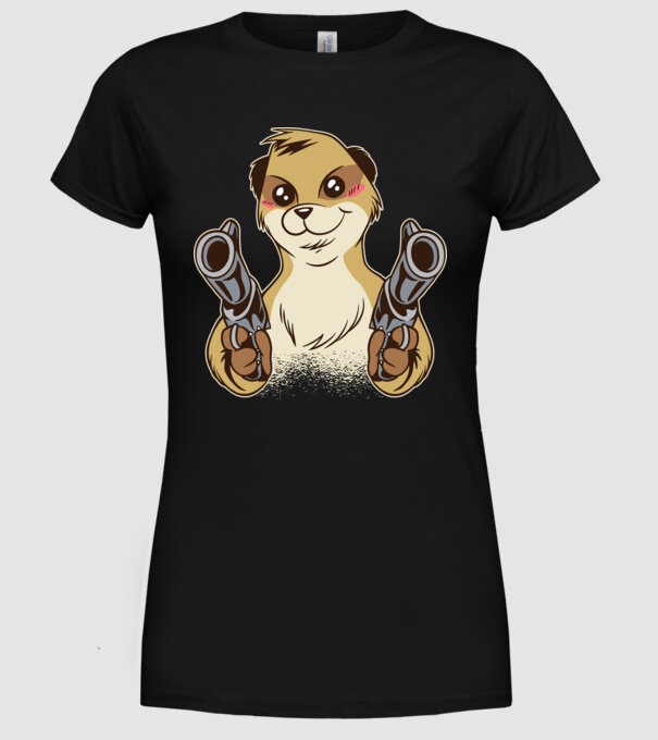 Suricată cu armă model negru pe tricou