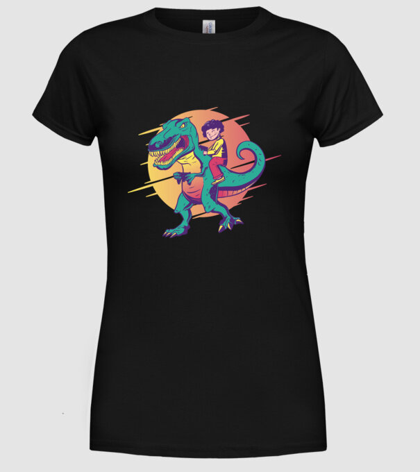 T-rex Gamer dinozaur model negru pe tricou