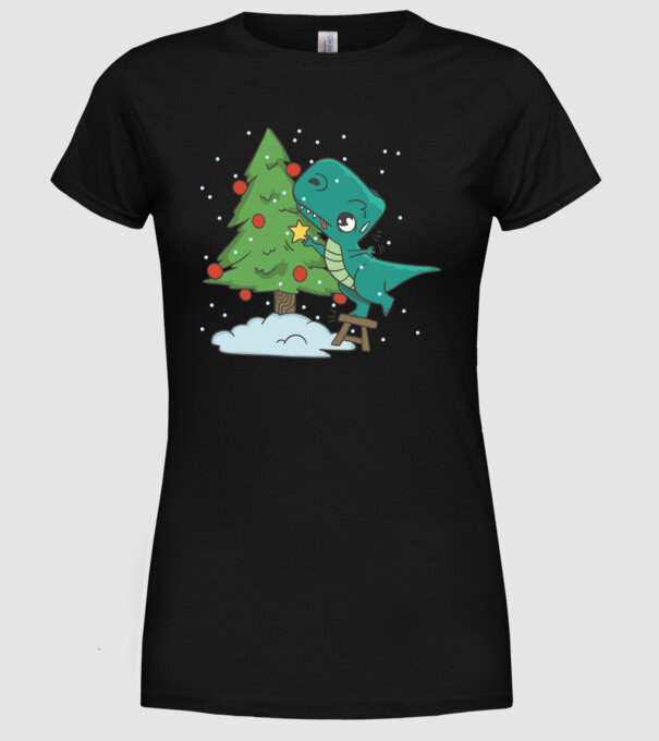 T-rex decorare pom de Crăciun model negru pe tricou