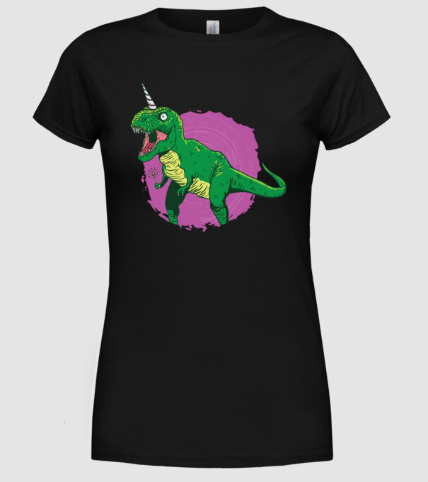 T-rex unicorn model negru pe tricou