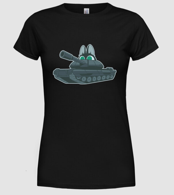 Pisică cu tanc model negru pe tricou