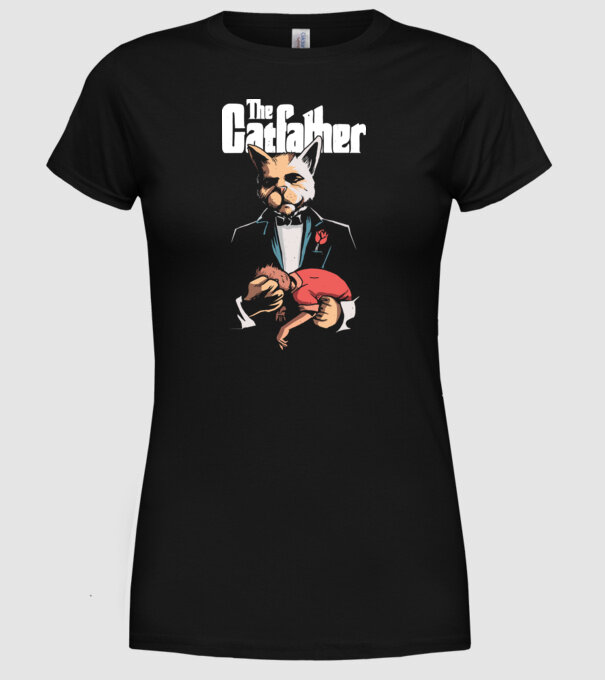 The Catfather model negru pe tricou