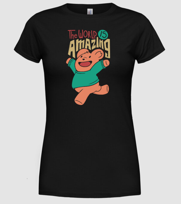The world is amazing ursuleț Teddy model negru pe tricou
