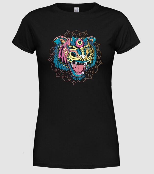 Tigru Mandala model negru pe tricou