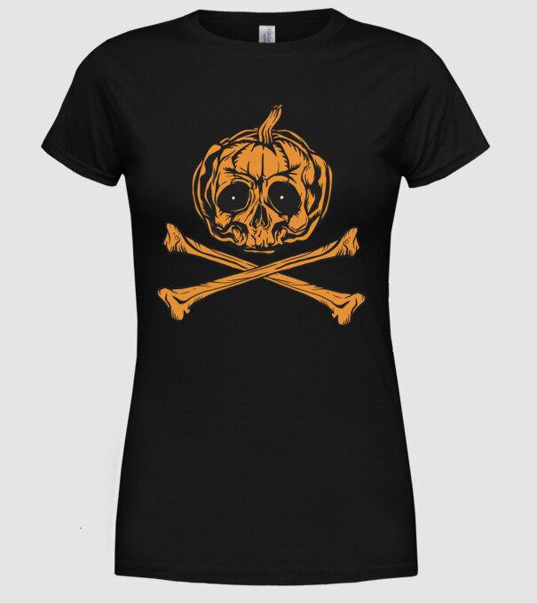 Dovleac craniu Halloween model negru pe tricou