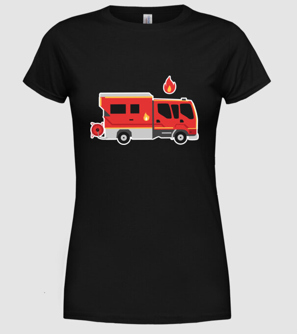 Mașină de pompieri model negru pe tricou