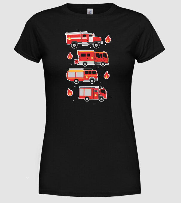 Mașini de pompieri model negru pe tricou