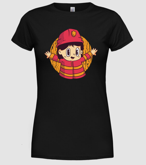 Pompier copil model negru pe tricou