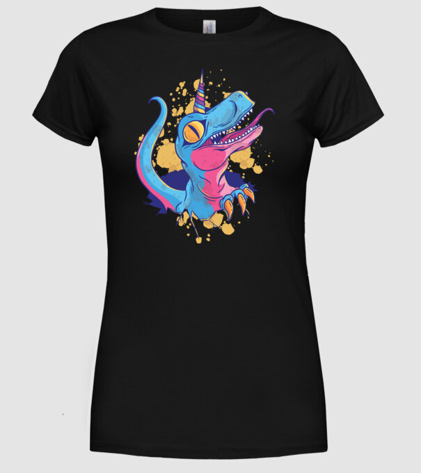 Unicornsaurus - Dinozaur Unicorn model negru pe tricou
