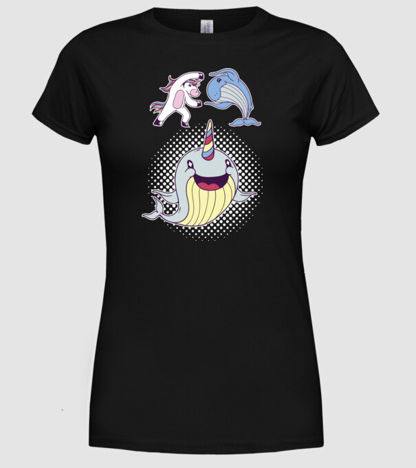 Unicorn Balenă Fuziune - Narval model negru pe tricou