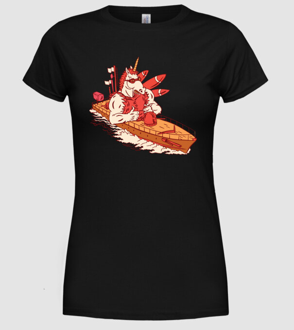Unicorn Corabie de luptă model negru pe tricou