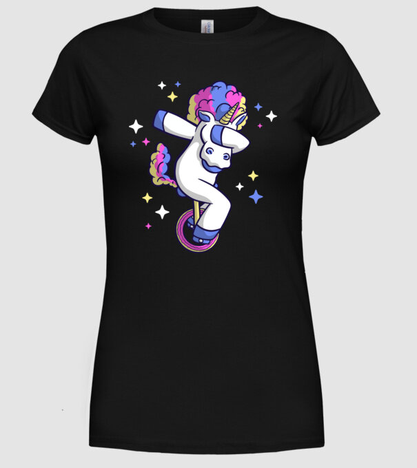 Unicorn pe monociclu model negru pe tricou