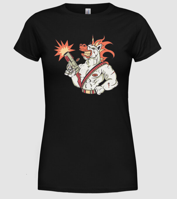 Unicorn Războinic model negru pe tricou