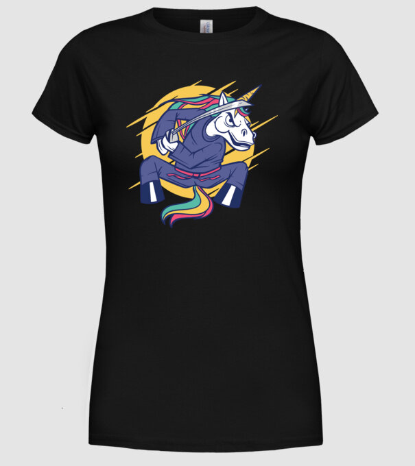 Unicorn Ninja model negru pe tricou